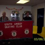 Webb Fisher presents South Amboy Club banner to Chester Fried - Un-official historian of Roller Skating and VP of National Museum of Roller Skating